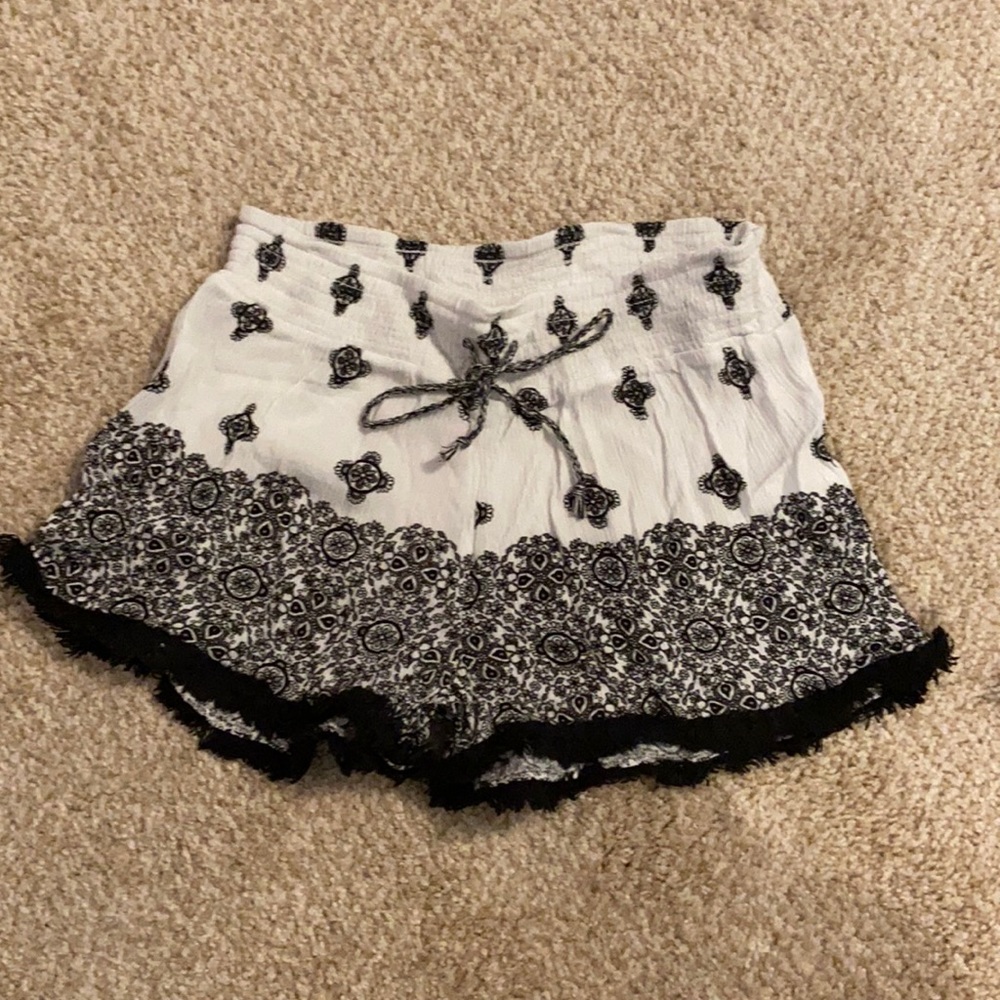 Printed, Fringed Shorts